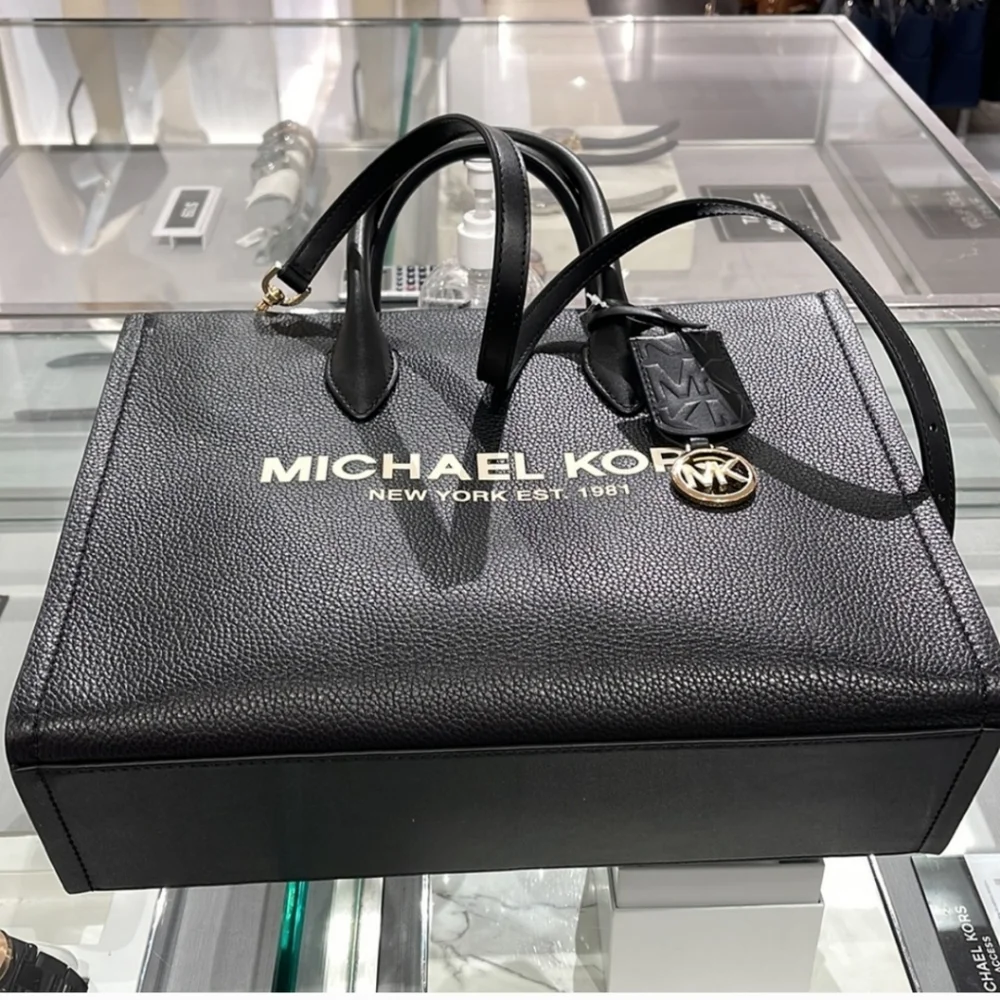 Michael Kors Medium Mirella  Tote Bag Black Embossed Leather NWT - Picture 15 of 16